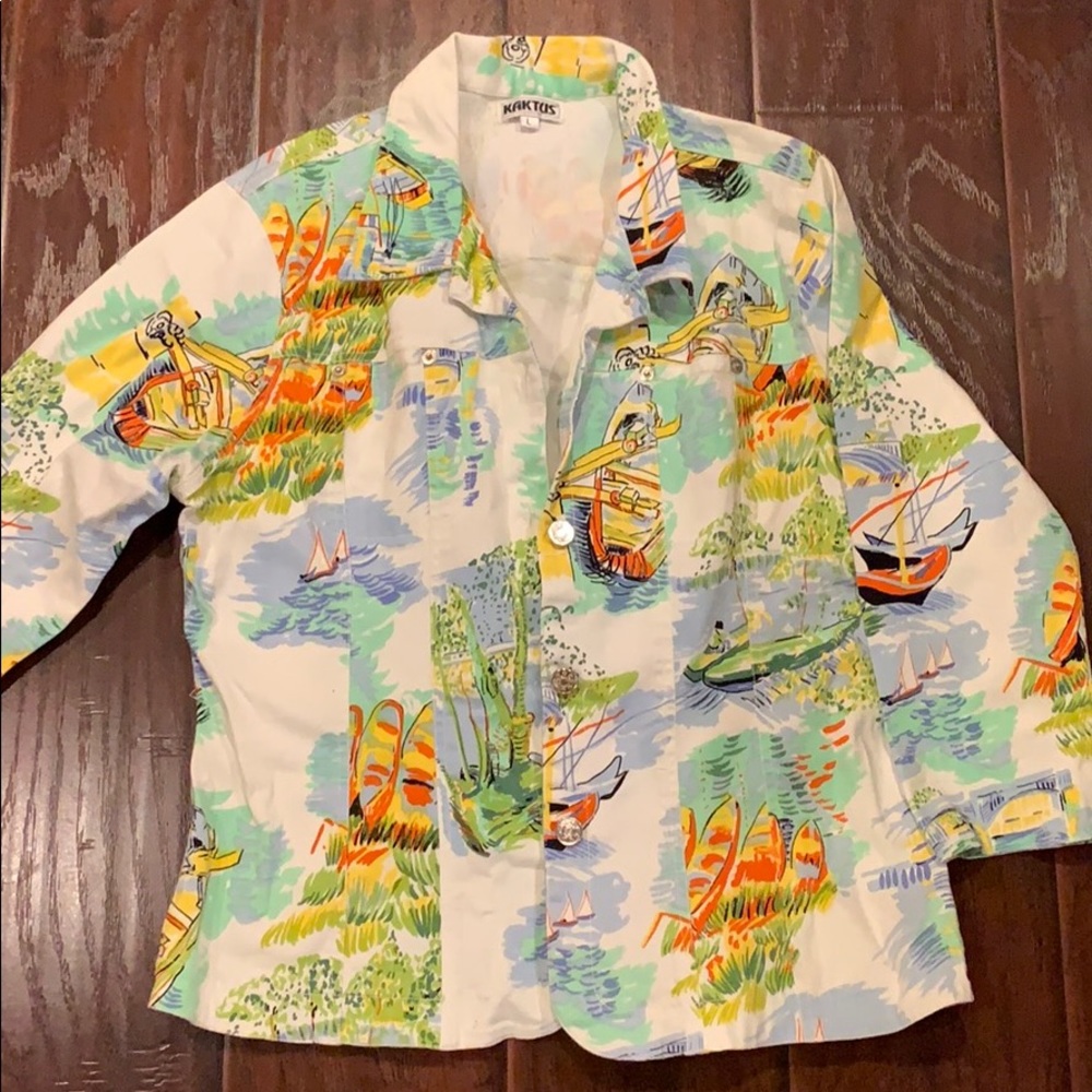 Kaktus denim sail boat print jacket